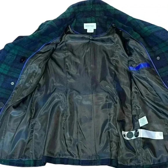 St. John's Bay Wool Tartan Plaid Peacoat in Navy and Green. Size Small. - Picture 10 of 10
